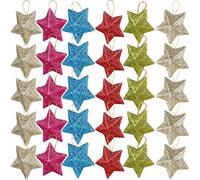 GOOHOCHY Christmas Tree Hanging Stars 30Pcs 2In Mini 3D Glitter Five Pointed Star Ornaments for Holiday Party and Home Decoration Gold Silver with Loop
