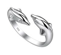 GOOHOCHY Chunky Ring Sterling Silver Ocean Rings Stylish Finger Jewelry with Silver Dolphin Design for Halloween and Scenes that Need to Heighten the Atmosphere