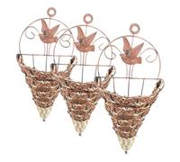 GOOHOCHY Cone Shaped Hanging Wall Planters 3Pcs Rustic Wicker Flower Basket Set for Indoor Garden Decor Featuring Simulated Flowers