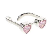 GOOHOCHY Couple Finger Rings Glasses Shaped Open Ring Set, Pink Heart Zinc Alloy Stackable Statement Jewelry for Couples
