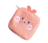 GOOHOCHY Creative Mini Sanitary Pad Bag Portable Plush Menstrual Storage Pouch with Smooth Zipper for Women Travel Pink Cartoon Design