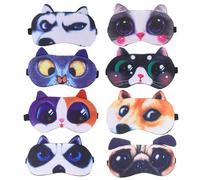 GOOHOCHY Cute Cat and Dog Sleeping Masks Sleep Masks 8pcs Adjustable and Sturdy Velour Eye Covers, Cartoon Style for Nap and Travel