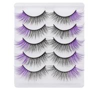 GOOHOCHY False Colored Eye Lashes 5 Pairs Purple Strip Lashes Lightweight Flexible Fake Eyelashes for Women’S Daily and Party Use