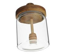 GOOHOCHY Glass Honey Jar with Wooden Lid and Built Dipper Airtight Kitchen Storage Container for Jam and Syrup Transparent Dispenser for Easy Clean Honey Pouring Stylish Compact Design