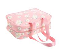 GOOHOCHY Large Capacity Pink Pu Cosmetic Bag with Handle and Zipper Closure Featuring Beautiful Flower Pattern for Travel and Camping Makeup Storage