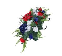 GOOHOCHY Large Outdoor Artificial Headstone Flower Saddle for Graveyard Memorials Weather Resistant Red White Cemetery Decorations Quick Setup Simulated Floral Tribute for Tombstones and
