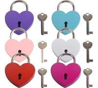 GOOHOCHY Metal Padlocks Decorative Mini Locks for Luggage Heart-Shaped with Keys 6pcs Small Keyed Locks and Jewelry Box Suitable for Gift and Love Ceremonies for Handbag and Diary