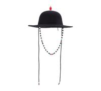 GOOHOCHY Ming Dynasty Style Wool Hat Black Wide Brim Dome Crown Hat with Adjustable Chin Strap for Chinese Historical Reenactment and Stage Props