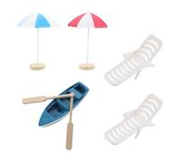 GOOHOCHY Miniature Beach Style Ornament for Fairy Garden Micro Landscape Decoration Includes Medium Umbrellas Beach Chairs Blue Boat Accessories Eco-friendly and Decorative Mini House