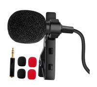 GOOHOCHY Omnidirectional Clip-on Lavalier Microphone for Phone and Pc, Mini Recording Lapel Mic with 3.5mm Jack, Black Clip Microphone with 2 Black and 2 Red Foam Windscreens