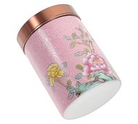GOOHOCHY Painted Ceramic Tea Jar Metal Lid Sealed Storage Container for Tea Snacks and Dried Foods Elegant Pink Enamel Design for Home Organization and Giving