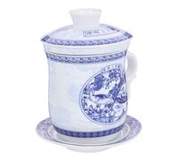 GOOHOCHY Porcelain Teacup with Saucer and Infuser Chinese Style Ceramic Tea Mug with Lid Traditional Blue and White Porcelain Tea Tasting Cup Craftsmanship for Hot Drinks