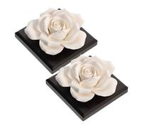GOOHOCHY Portable Ceramic Rose Shaped Essential Oil Diffuser Unique Decoration round Corners 2pcs with Wooden Base Black Fragrance Diffuser for Car and Bedroom