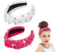GOOHOCHY Rhinestone Headbands for Women 2pcs Artificial Pearl Beaded Headband Set with Precise Craftsmanship and Comfort-fit Design, Fashionable Twist Hairbands for Daily Wear and Special