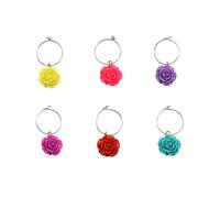 GOOHOCHY Rose Wine Glass Markers Ring Set Decorative Cup Identifiers 6pcs Pvc for Drink Identification Random Color at Cocktail Hours and Dinners