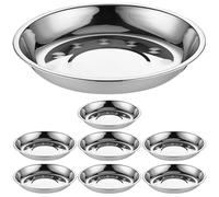 GOOHOCHY Stainless Steel Round Dinner Plates 6.22In Food Serving Trays Barbecue Platters Snack Dishes Set of 8 Lightweight Easy to Clean for Family Parties Weddings