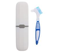 GOOHOCHY Travel Denture Cleaning Brush with Storage Box 2Pcs Set - Portable Toothbrush Holder with Cover for Denture Care, Travel Toothbrush Case for Bathroom and On-The-Go Use
