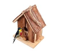 GOOHOCHY Wooden Bird Cage for Small and Medium Size Birds Double Slanted Roof Brown Wood Material for Garden and Home Outdoor
