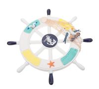 GOOHOCHY Wooden Vintage Rudder Wall Hanging Decor Mediterranean Style Ship Steering Wheel Pendant Rustic Nautical Craft Ornament for Home Bar