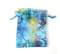 GOOHOCHY Yarn Drawstring Bags Organza 100 Pcs Blue with Coral Grain Pattern, 7x9cm Candy and Jewelry Bags for Food Packaging and Party Display