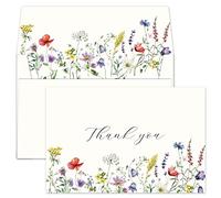 Gooji 4x6 Midsummer Floral Thank You Cards Multipack with Envelopes (Bulk 20-Pack) Matching Peel-and-Seal Envelopes, Wildflower, Weddings, Blank Notes Small Business, Assorted Stationary