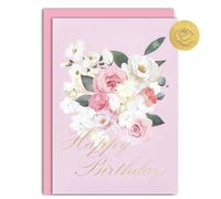 Gooji 5x7 Floral Happy Birthday Card - Birthday Cards for Women - For Daughter, Wife, Mom, Friend, Grandma & More - Heartfelt Card with Pink Watercolor Flowers (Blossom Grace) Gold Foil