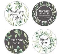 Gooji Business Thank You Stickers - 500Pcs Roll Greenery Stamp - 1.5 Inch Stickers for Packaging - 4 Designs - Ideal for Small Business, Boutiques