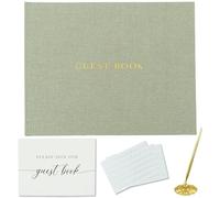 Gooji Linen Wedding Guest Book Wedding Reception Guestbook to Sign in and Add Polaroid Photos or Baby Shower includes Sign Card, Signing Pen, Photo Corners (Sage Green) 7x9, 100 pages Gold Foil, Lined