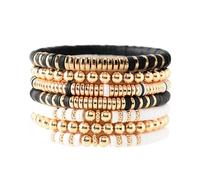 GOOJIDS Surfer Heishi Clay Bead Bracelets for Women Bohemian Stackable Gold Plated Beaded Stretch Bracelets Elastic Layering Friendship Bracelets Set Boho Jewelry, M, Polymer clay, no gemstone