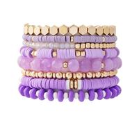 GOOJIDS thick bamboo bracelet curved stackable clear acrylic beads colorful elastic golden friendship bracelets gift for women medium polymer clay no gem, medium, clay
