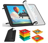 GOOJOOY Felt Puzzle Board for 1500 Pieces Jigsaw Puzzles - 95 x 65 cm (37.4" x 25.6"), with 8 Sorting Trays, Jigsaw Accessories, Lightweight - Easy to Move and Store