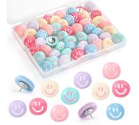 GOOLADA 50Pcs Smiley Face Thumb Tacks for Cork Board,6 Colors Cute Decorative Push Pins, Tacks and Push Pins for Bulletin Boards, Office Organization, or Home Décor