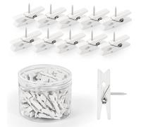 GOOLADA 50pcs Wooden Push Pins with Clips White Bulletin Board Clips Cute Pushpins for Cork Board Fun Tacks and Push Pins for Wall for Teachers in Classroom School Offices Accessories Decor Supplies