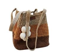 Goolecrimp Handmade Crochet Shoulder Tote Crochet Gradient Boho Beach Vacation Knitting Bag Aesthetic Handmade Weaving (Brown)