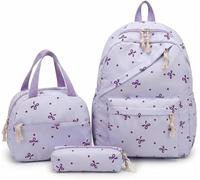 Goolecrimp Women's Bow-Tie Polka Dot Pattern Casual Travel Outing Preppy Style Backpack Set, Includes A School Bag, Lunch Bag, and Pencil Case (Purple)