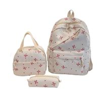Goolecrimp Women's Bow-Tie Polka Dot Pattern Casual Travel Outing Preppy Style Backpack Set, Includes A School Bag, Lunch Bag, and Pencil Case (Pink)