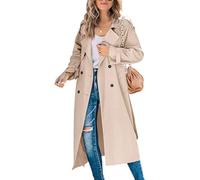 Goolecrimp Women's Double-Breasted Trench Coat Fashionable and Elegant Business Long Coat Spring and Fall Transition Thin Section Casual Slim Trench Coat (Khaki,M)