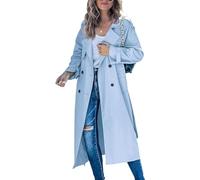 Goolecrimp Women's Double-Breasted Trench Coat Fashionable and Elegant Business Long Coat Spring and Fall Transition Thin Section Casual Slim Trench Coat (Blue,M)