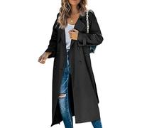 Goolecrimp Women's Double-Breasted Trench Coat Fashionable and Elegant Business Long Coat Spring and Fall Transition Thin Section Casual Slim Trench Coat (Black,M)