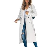 Goolecrimp Women's Double-Breasted Trench Coat Fashionable and Elegant Business Long Coat Spring and Fall Transition Thin Section Casual Slim Trench Coat (White,M)