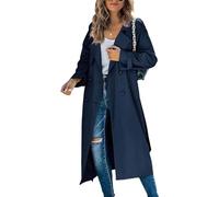 Goolecrimp Women's Double-Breasted Trench Coat Fashionable and Elegant Business Long Coat Spring and Fall Transition Thin Section Casual Slim Trench Coat (Navy Blue,M)