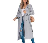 Goolecrimp Women's Double-Breasted Trench Coat Fashionable and Elegant Business Long Coat Spring and Fall Transition Thin Section Casual Slim Trench Coat (Light Grey,S)