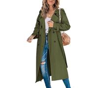 Goolecrimp Women's Double-Breasted Trench Coat Fashionable and Elegant Business Long Coat Spring and Fall Transition Thin Section Casual Slim Trench Coat (Army Green,S)