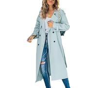 Goolecrimp Women's Double-Breasted Trench Coat Fashionable and Elegant Business Long Coat Spring and Fall Transition Thin Section Casual Slim Trench Coat (Green,M)