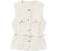Goolecrimp Women's Elegant Round Neck Tweed Button Sleeveless Vest Fashion Business Casual Chic Versatile Sleeveless Jacket with Belt (Beige,M)