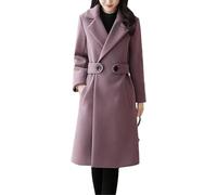 Goolecrimp Women's Fall and Winter Elegant Long Coat Thickened and Warm Long Coat Polka Dot Lapel Double-Breasted Corseted Business Casual Jacket Coat (Purple,3XL)