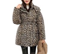 Goolecrimp Women's Fashion Leopard Print Hooded Down Jacket Winter Warm Stand-up Collar Windproof Jacket Loose Casual Trend Leopard Print Jacket (Brown,L)