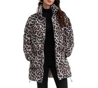 Goolecrimp Women's Fashion Leopard Thickened Down Jacket Standing Collar Zipper Winter Warm Down Jacket Outdoor Windproof Loose Casual Jacket (Leopard Print,XL)