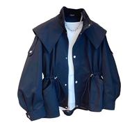 Goolecrimp Women's Fashionable Fall Stand-Up Collar Drawstring Belted Trench Coat Loose-Fit Casual Zipper Drawstring Waist Workwear Trench Coat