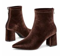 Goolecrimp Women's Faux Velvet Pointed Toe Block Heel Ankle Boots | Fashion Elegant Comfortable Casual Daily Office Ankle Boots